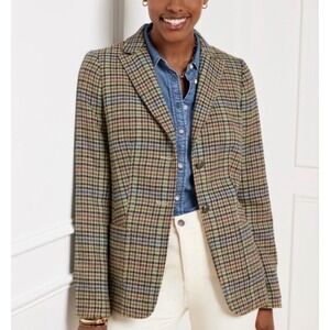 Talbots Womens 6 Multi Color Plaid Wool Blend Blazer Gold Crest Button Academia